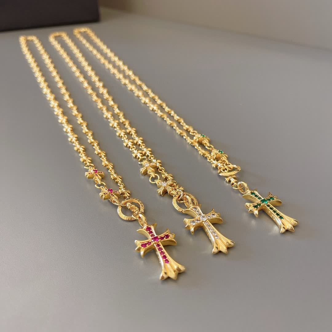 Chrome Hearts Gold Star Chain with Cross Pendants